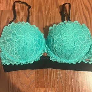 Victoria’s Secret pink 34D date push up bra mint green lace & black